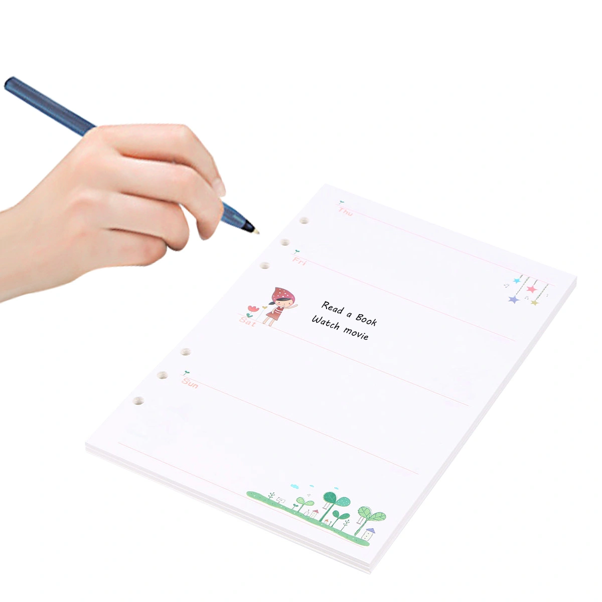 1PC Colorful A5 Size 6 Holes Loose Leaf Paper Filler Paper Refills for Spiral Notebook Weekly Planner Notepad (Weekly Plan Pattern)
