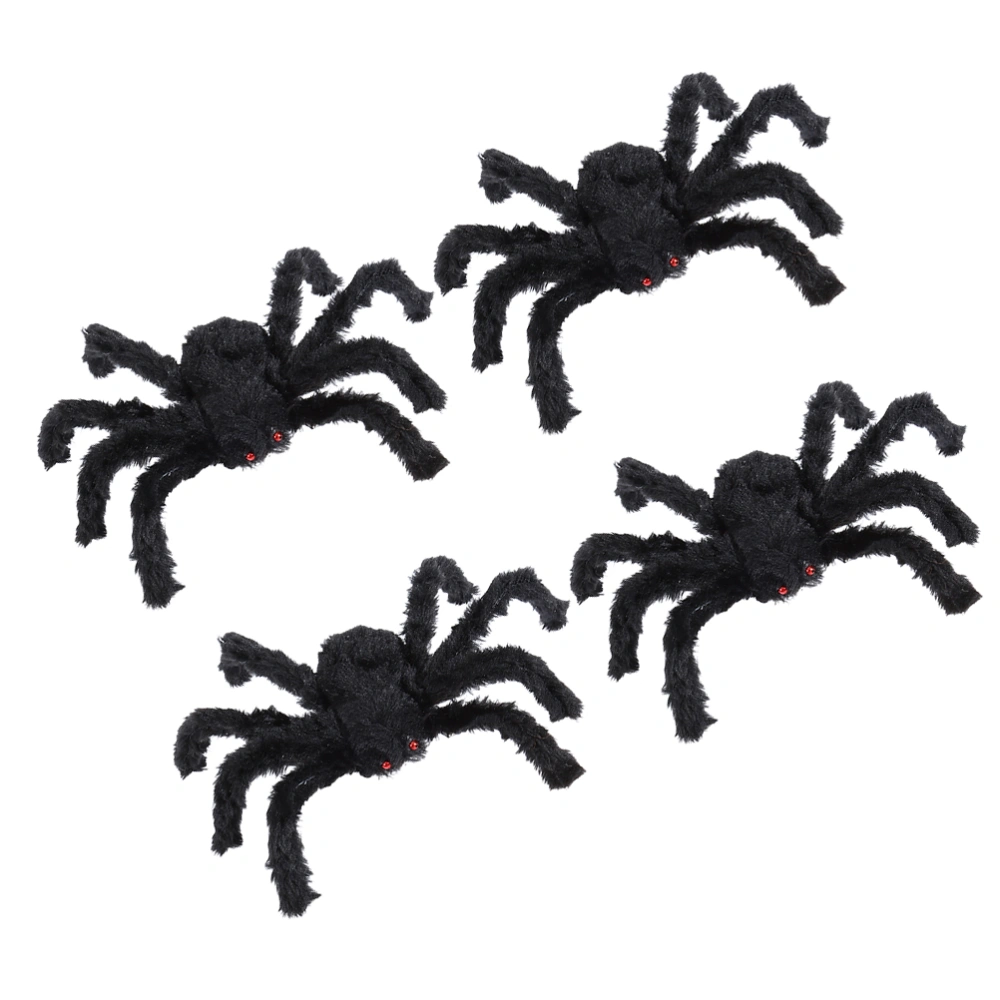 4pcs Halloween Spider Prop Fake Plush Spider Scene Layout Decorative Prop (Black Spider Style, 30cm)