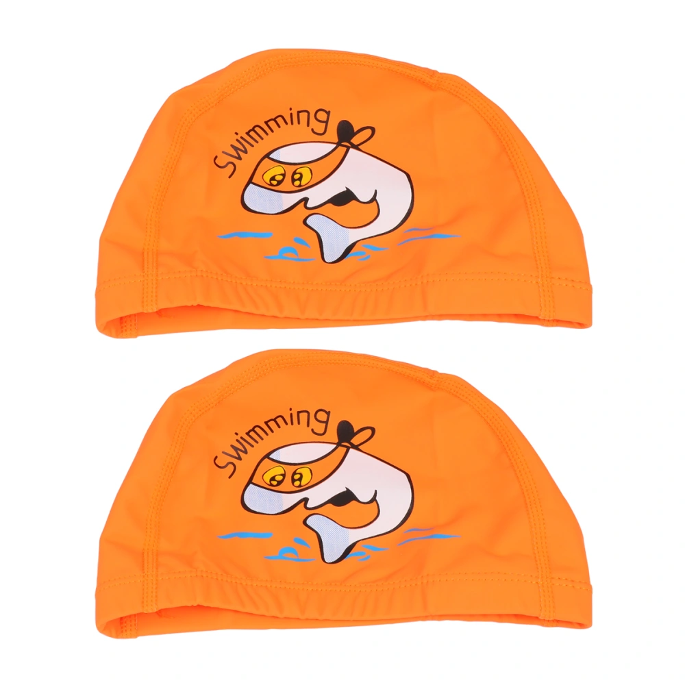 2 Pcs Swimming Cartoon Dolphin Pattern Swimming Hat Sports Elastic Swimming Hat Accessory for Kids Boys Girls (Orange)