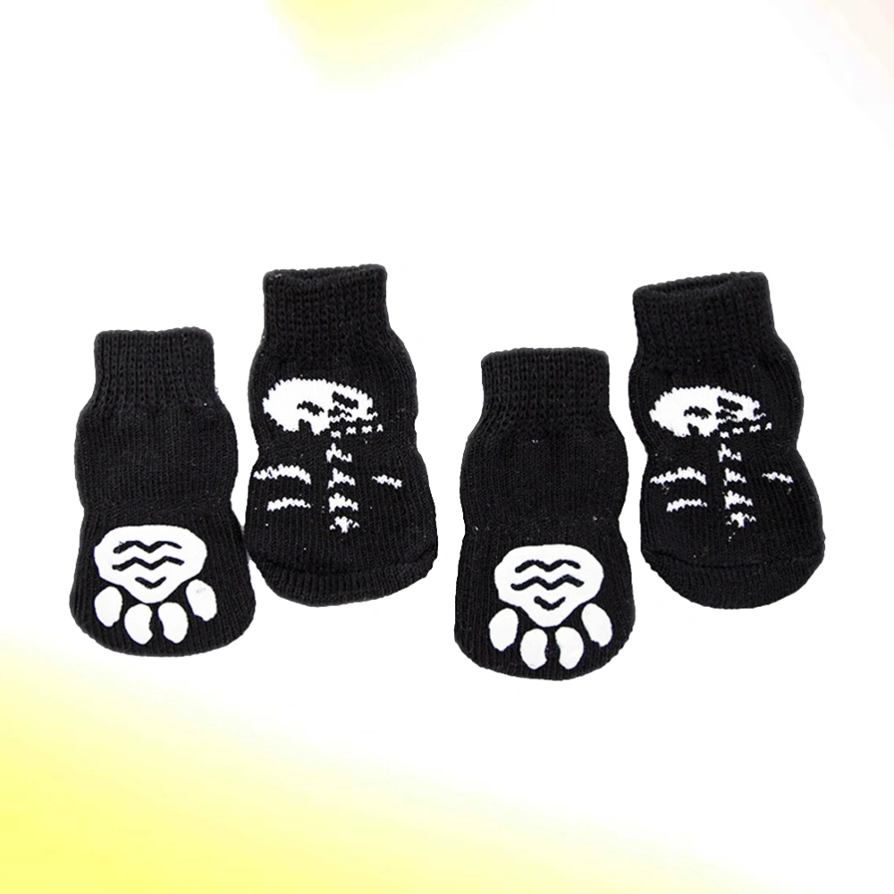 1 Set of Practical Pet Non-slip Cotton Socks Lovely Dogs Winter Warm Socks for Small Dog Puppies (Black and White Skull - XL)