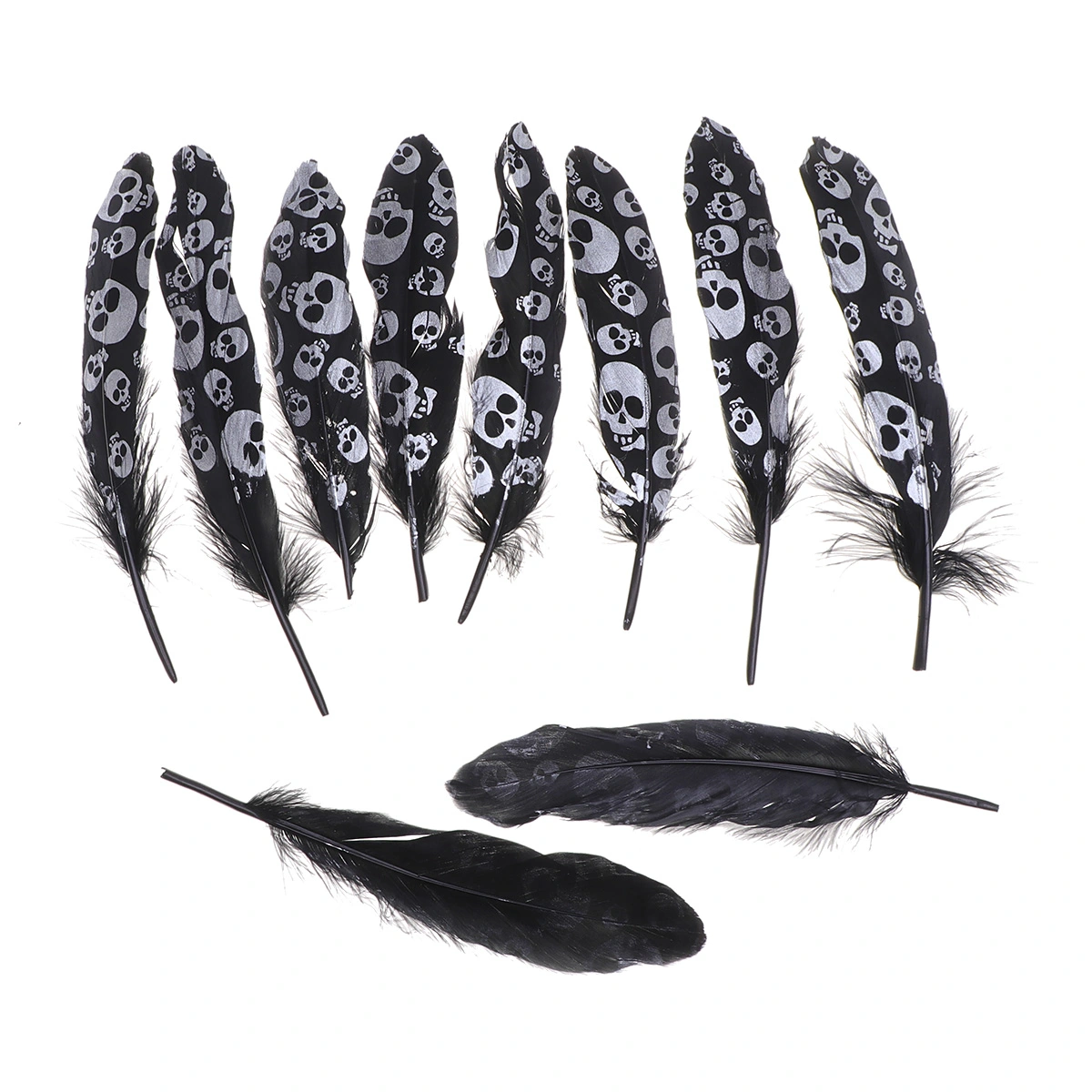 20 Pcs 16x0.1cm Black Halloween Skulls Pattern Swan Feathers for Toy DIY Craft Home Decoration Headgears