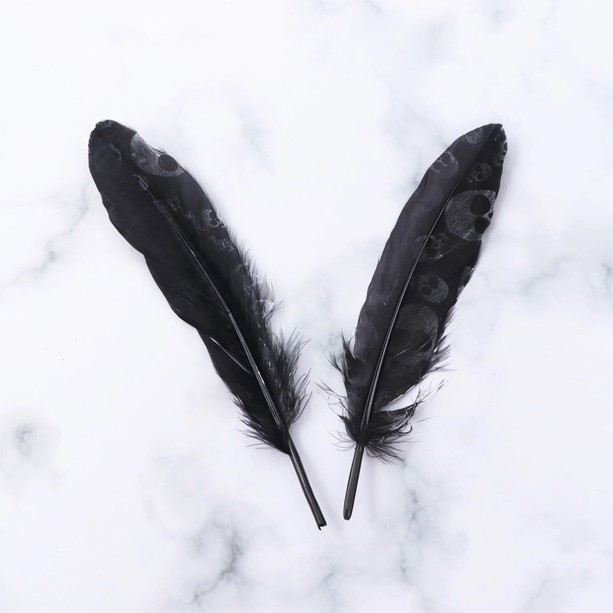 20 Pcs 16x0.1cm Black Halloween Skulls Pattern Swan Feathers for Toy DIY Craft Home Decoration Headgears
