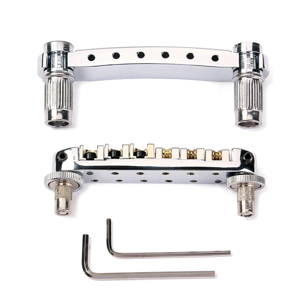 Bridge Roller Saddle Bridge Tailpiece with Studs and Wrenches for LP SG Style Electric Guitar Replacement Parts (Silver)