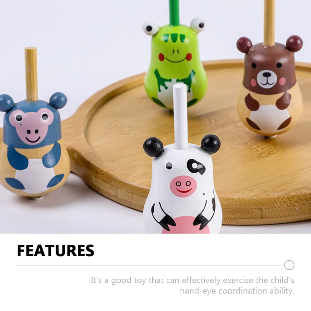 3pcs Animals Shaped Design Tops Wooden Toys Decompression Playthings (Random Style)