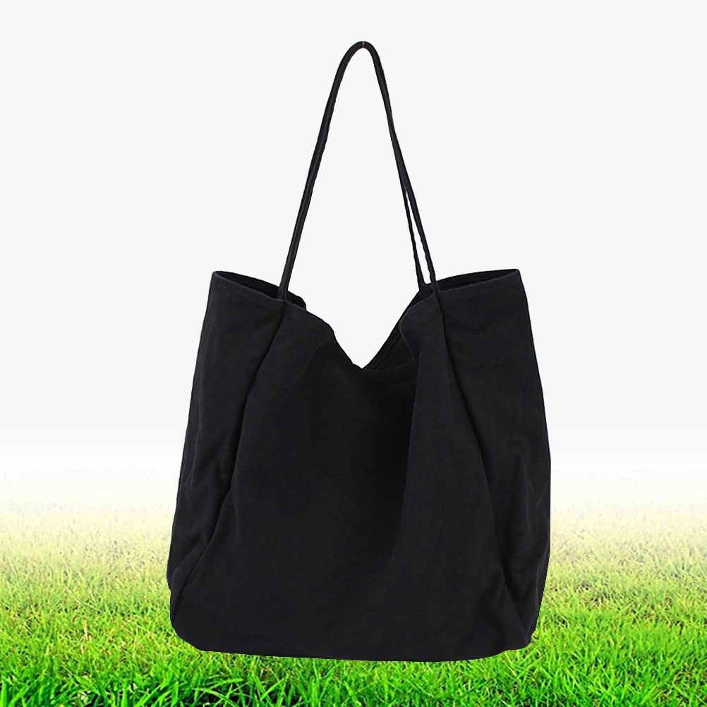 Fashion Pure Color Canvas Bag Large Capacity Literary Shoulder Bag Simple Handbag Casual Shopping Bag (Black)