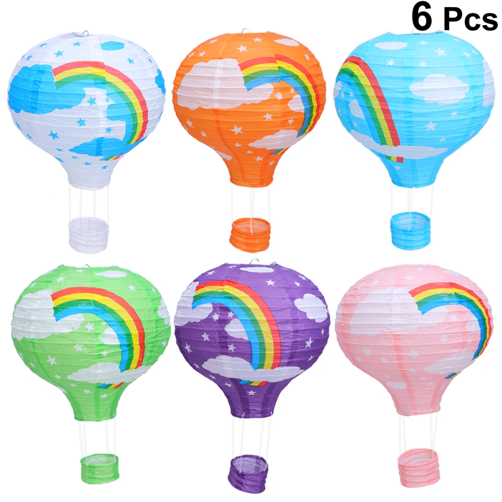 6PCS 12 Inches Hot Air Balloon Paper Lantern Colored Rainbow Pattern Lantern for Party New Year Wedding (Pink/Green/Orange/Purple/White/Blue)