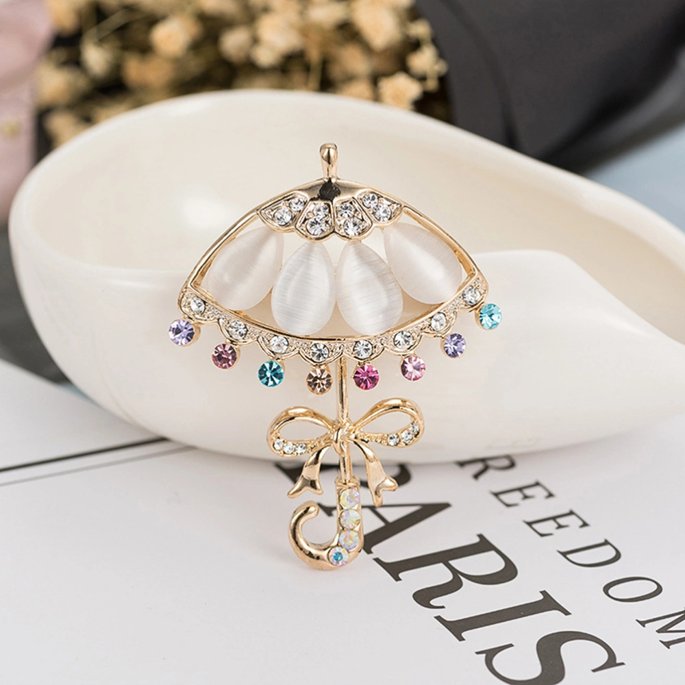 Women Sparkle Crystal Rhinestone Embedded Umbrella Brooch Pin Breastpin (Pattern 2)