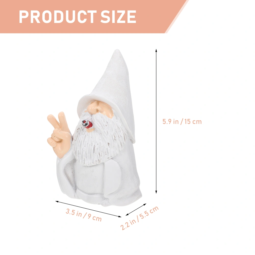 Funny Garden Gnome Statue Resin White Beard Yeah Gesture Gnome Yard Adornment