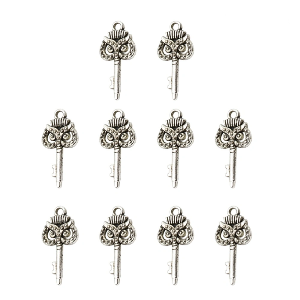 10PCS Creative Owl Key Shape Pendants Charms DIY Jewelry Making Accessory for Necklace Bracelet (Antique Silver)