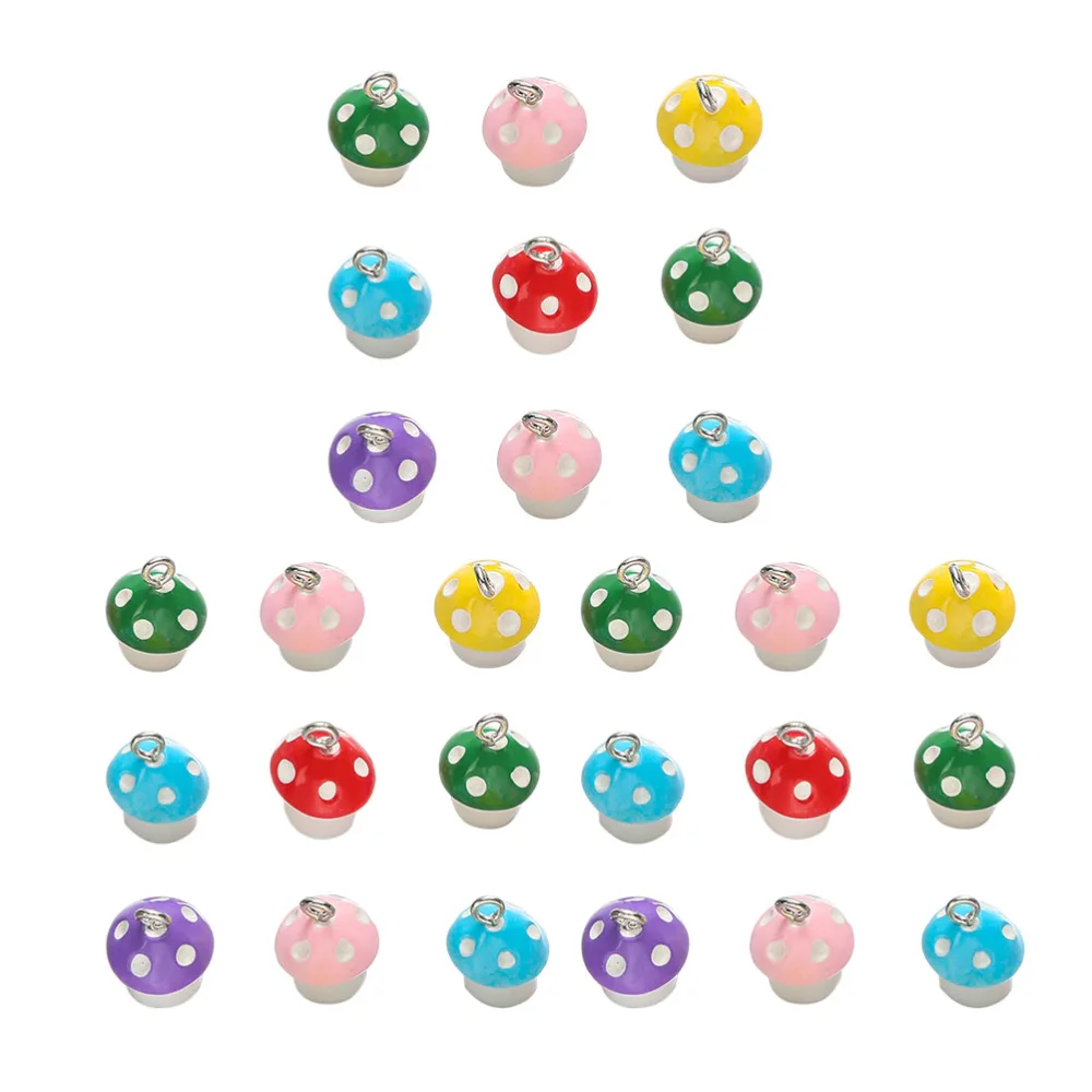 30pcs Mushroom Ornaments Resin Mushroom Jewelry Making Accessories (Random Color)