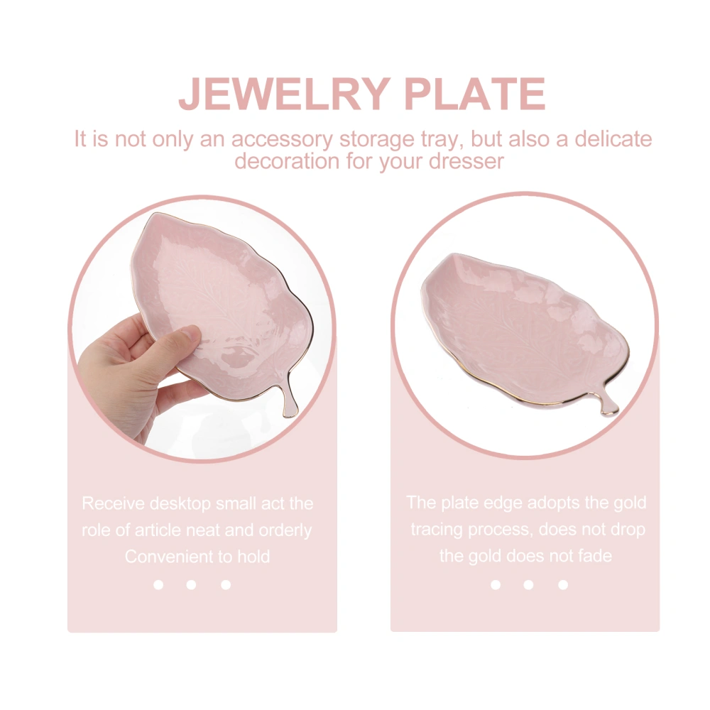 1Pc Creative Desktop Storage Tray Leaf Shape Storage Rack Jewelry Tray Pink