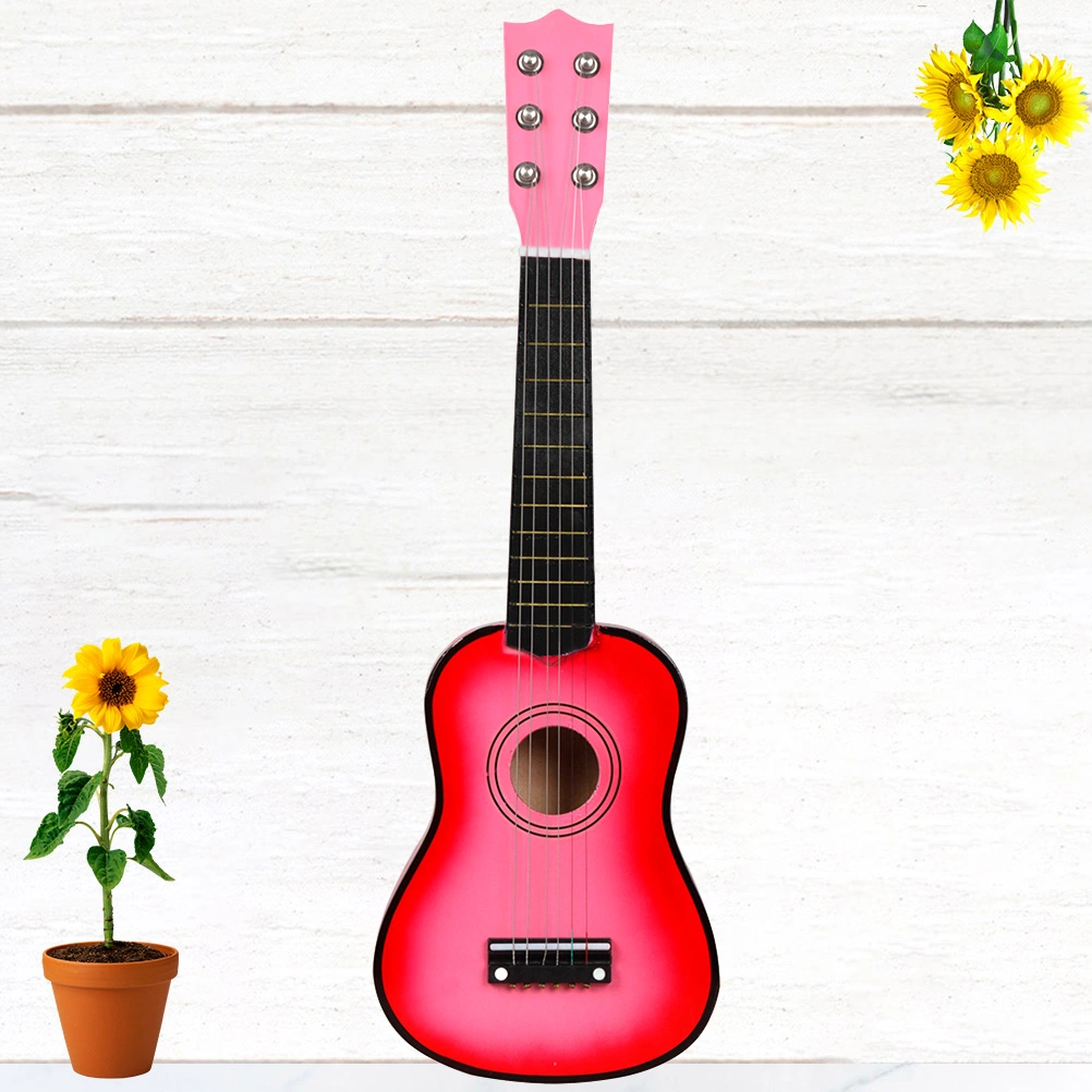 21 Inch Folk Acoustic Guitar Beginner Music Instrument 6-String Guitar for Home School Kids Music Class Supplies (Pink)