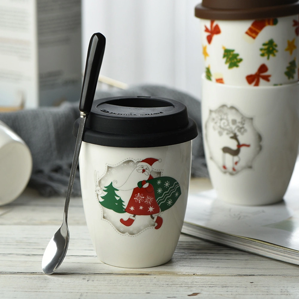 380ML Ceramics Mug Christmas Coffee Mug Without Handle Thicken Fashion Tea Cup with Silicone Lid (Christmas Gifts)