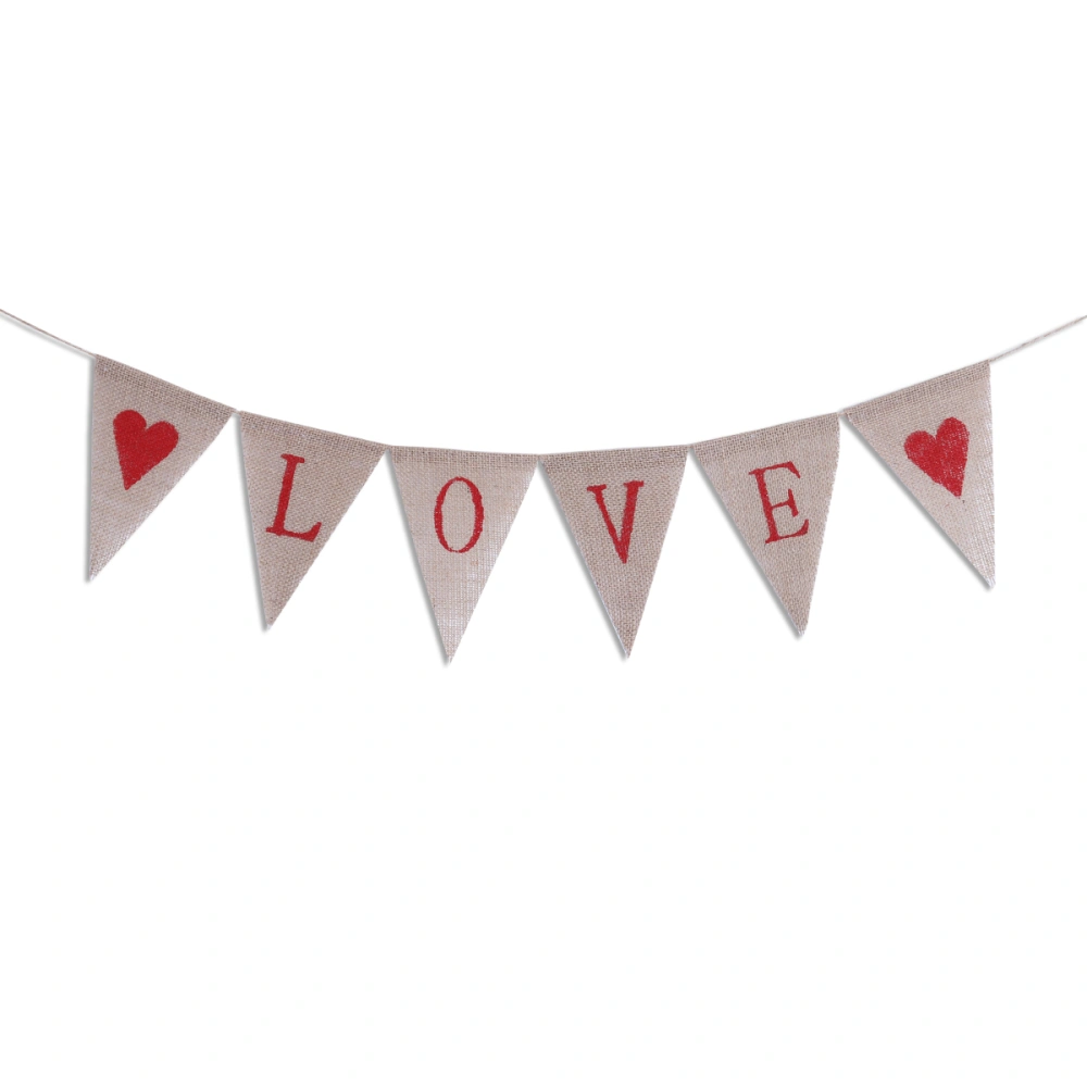 2 Meters LOVE Letters and Hearts Valentine's Day Bunting Banners Rustic Jute Burlap Pennant Flags Vintage Wedding Garland Decorations Party Favors