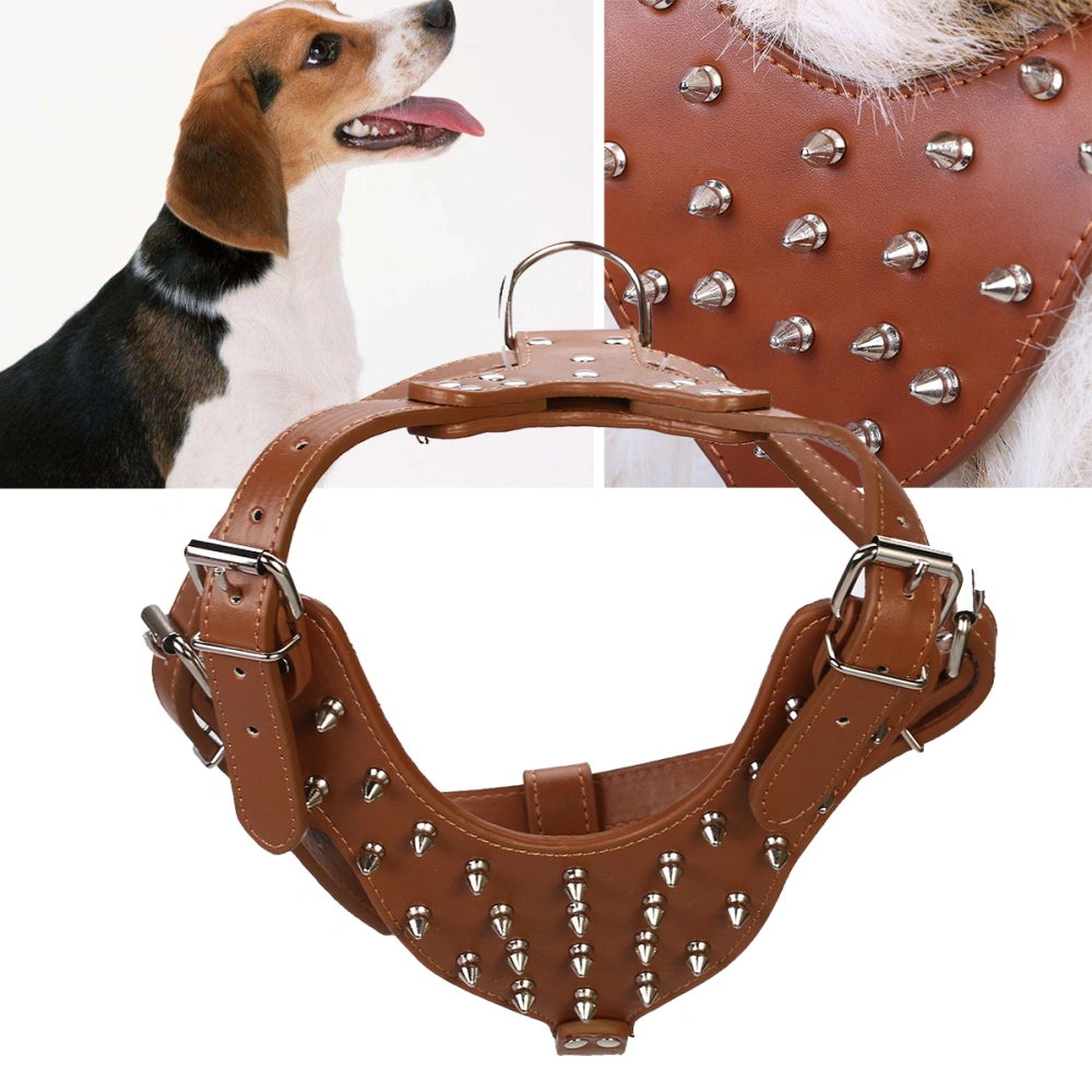 Spike Studded PU Dog Harness for Pitbull Terrier (Brown)