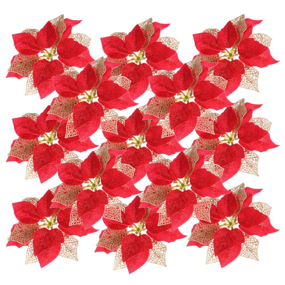 20pcs Christmas Artificial Flower Decoration Charm Christmas Tree Pendant Fabric Ornaments Gifts  (Red 22CM)