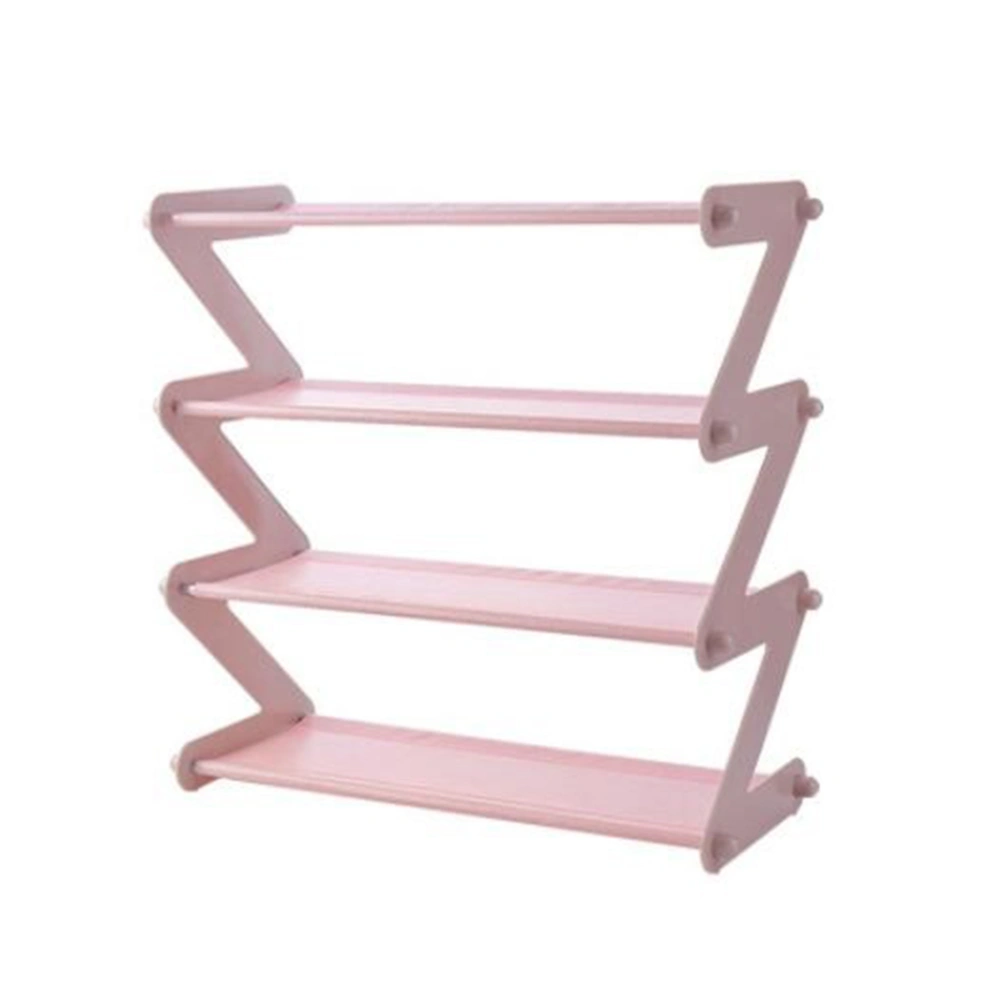 1Pc Stainless Steel Space Saving Layered Shelf Plastic Storage Rack Shoes Shelf Storage Rack for Home Restaurant(Pink)