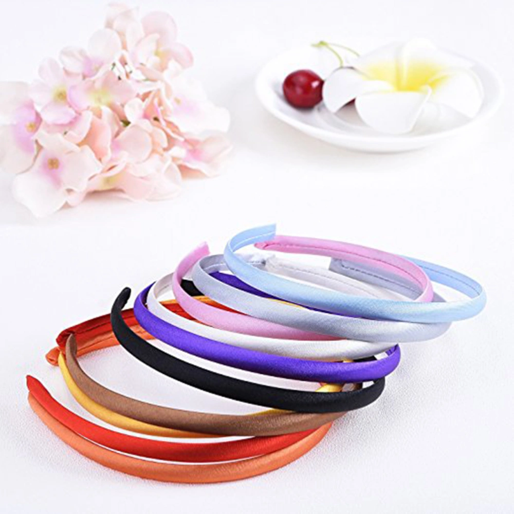 10pcs 1cm Width Satin Headband Beautiful Flexible Satin Covered Headbands for Women Girls Ladies (Random Color)