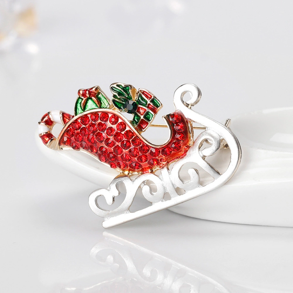 Christmas Breastpin Christmas Sled Design Brooches Alloy Rhinestone Lapel Accessary Brooch Christmas Gift Costume Dress Up Props Decor