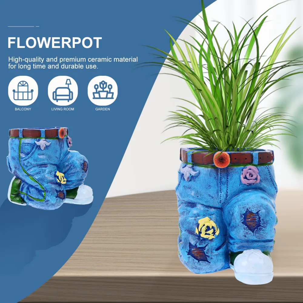 1Pc Unique Pants Shaped Flower Pot Home Garden Planter Creative Plants Pot Blue