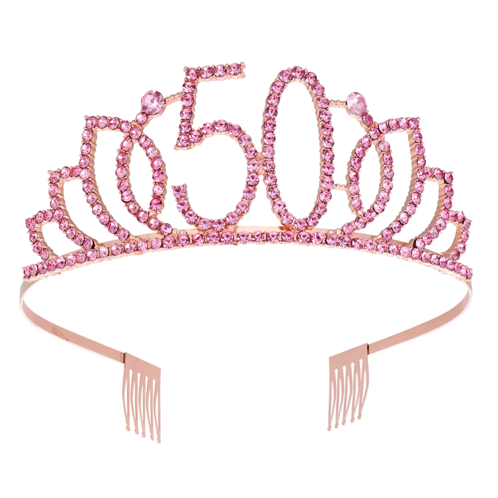 Number Crown Creative Birthday Cake Decoration Elegant Headwear Headdress Hair Accessories for Women Girls (Rose Gold 50)