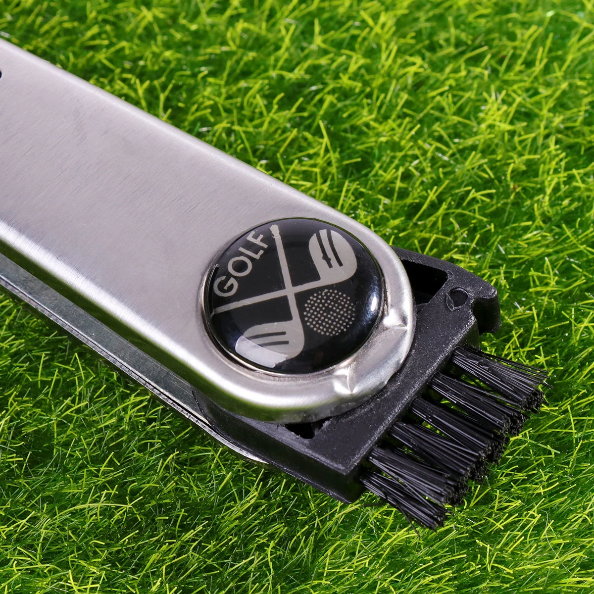 6 in 1 Multifunctional Gadget Stainless Steel Divot Repair Tool Ball Marker Club Groove Cleaner Scrub Cleaning BrushSpike Wrench Tool Kit with Key Chain