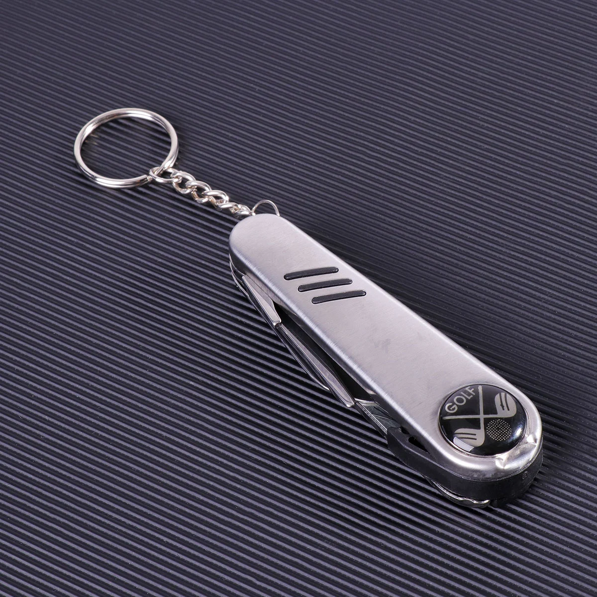 6 in 1 Multifunctional Gadget Stainless Steel Divot Repair Tool Ball Marker Club Groove Cleaner Scrub Cleaning BrushSpike Wrench Tool Kit with Key Chain