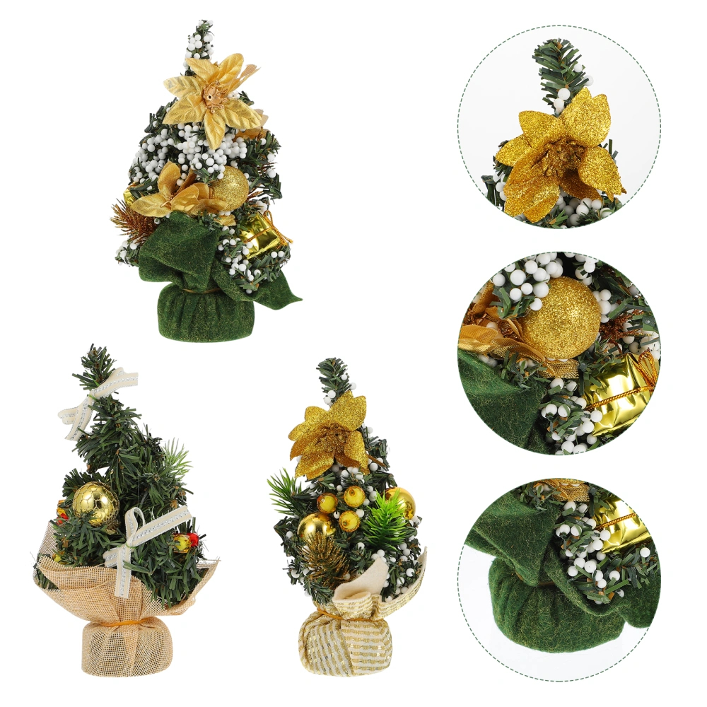 3pcs Mini Desktop Table Decorative Christmas Tree Festival Ornaments Decorations