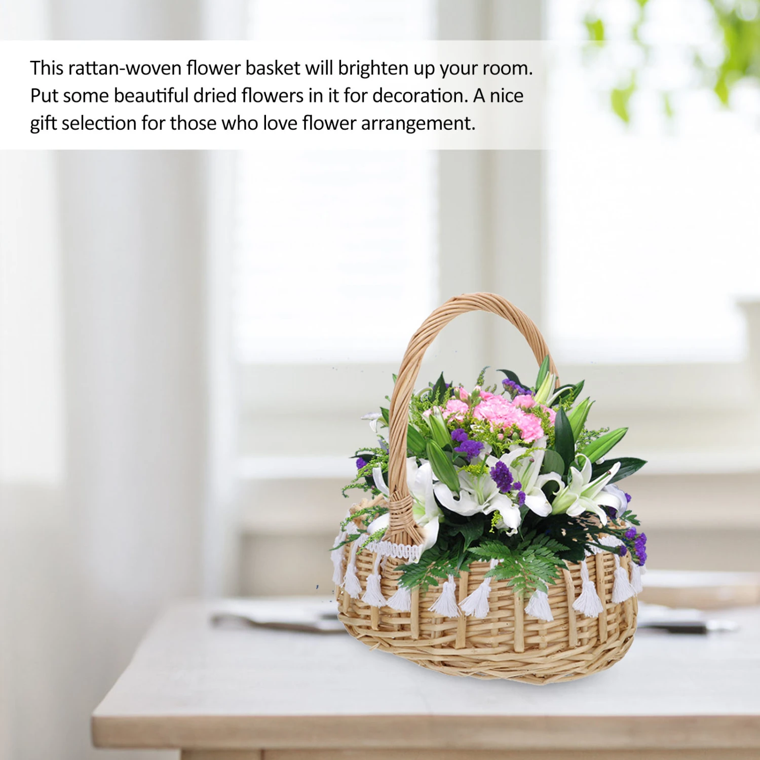 1Pc Outdoor Camping Flower Basket Picnic Storage Basket Portable Rattan Basket