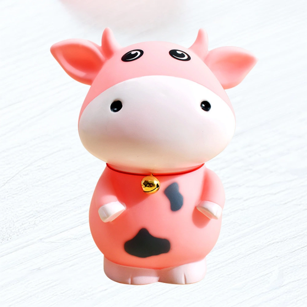 2PCS Cartoon Cow Piggy Bank Creative Coin Money Box Saving Pot Collection Craft Home Ornament (Pink)