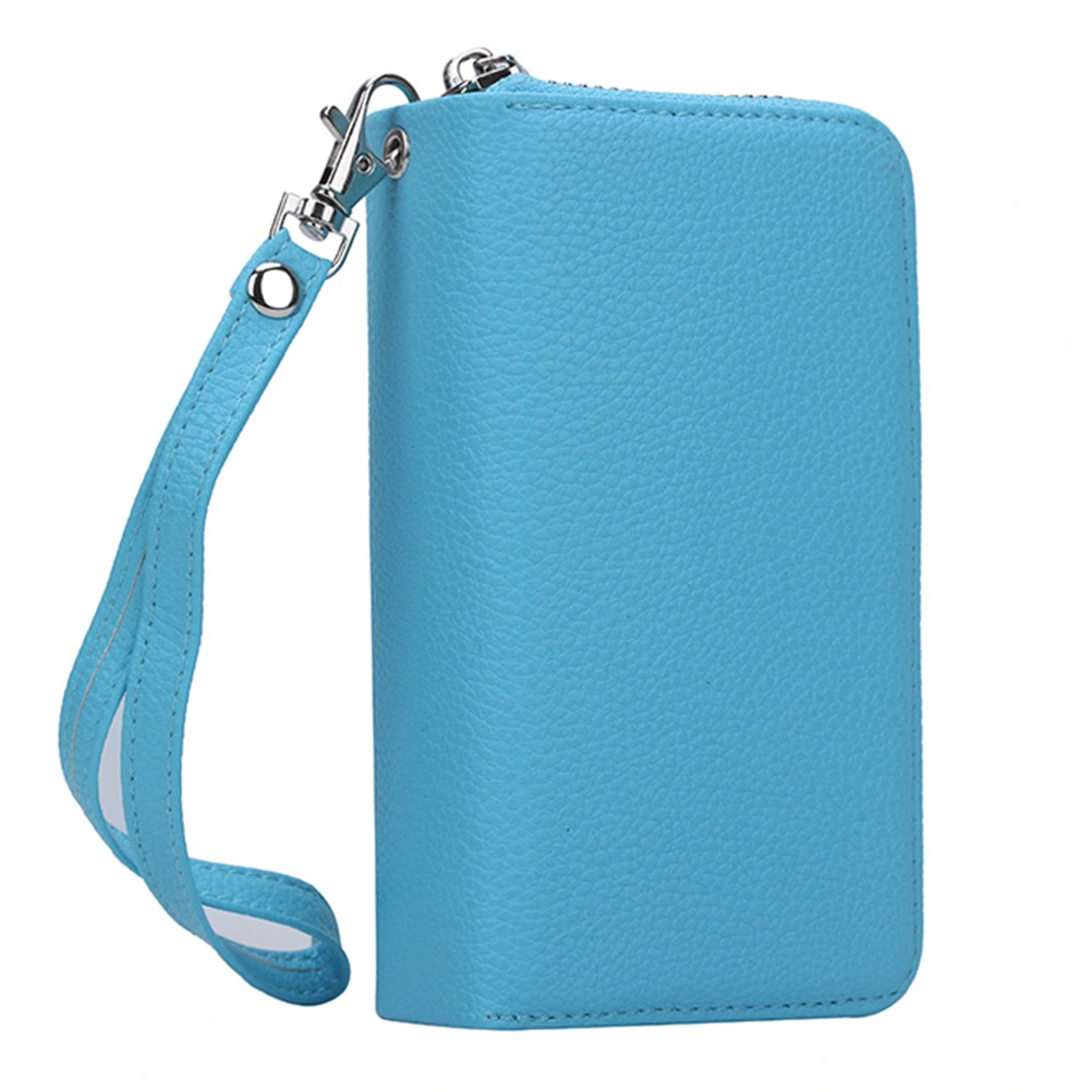 Phone Case Detachable Slot Zipper Wallet Large Capacity Anti-drop Bracket Lanyard Hole Phone Cover for Apple iPhone 6/6S (Sky Blue)