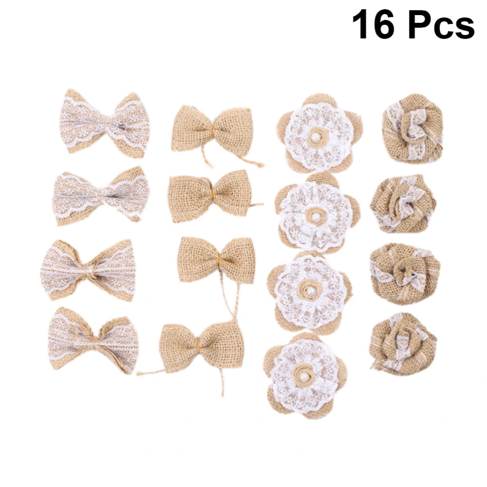 16 Pcs Jute Cloth Flower Bow Decorative Handmade Rough Texture Garment Accessories for Party DIY Craft Festival ( C Kit C10-9)