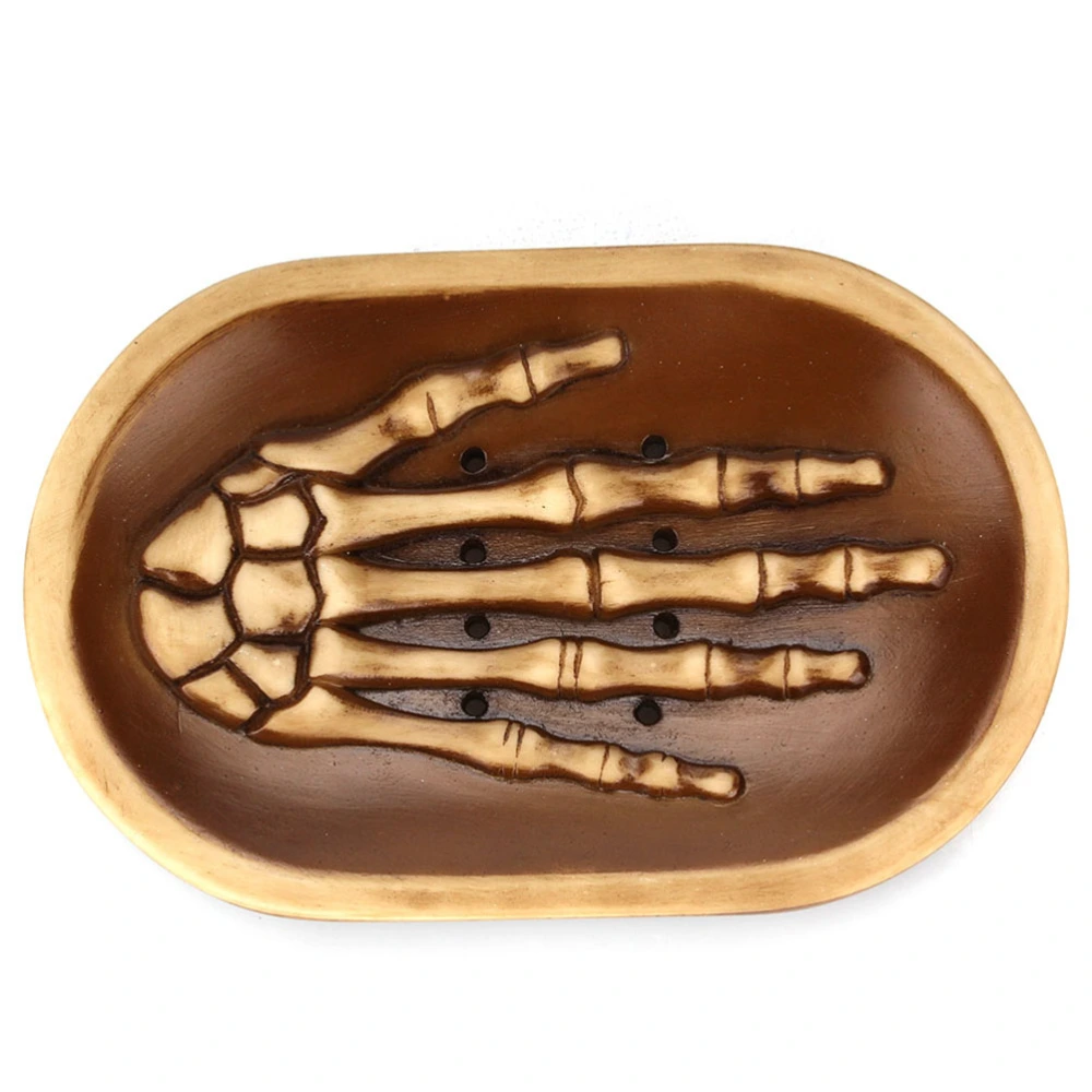 Gothic Skeleton Skull Hand Soap Dish Kitchen Bathroom Shower Soap Drainer Tray Holder Box Soap Storage Plate Tray (Brown)