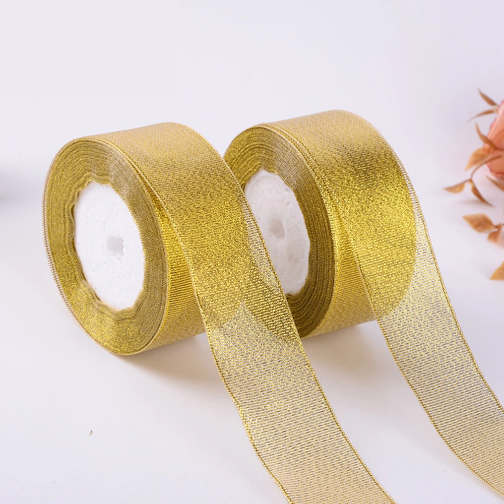 2 Rolls 1.57Inch 25 Yards Gold Glitter Ribbons Metallic Ribbons for Crafters Gifts Wrapping Decorations DIY Crafts Arts