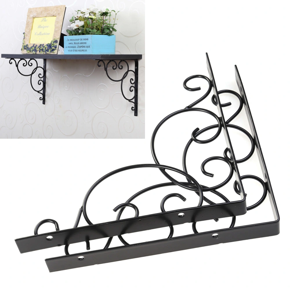 2pcs Wall Mounted Floral Style Shelf Brackets for Bookrack / Calpboard / Set Box (Black)