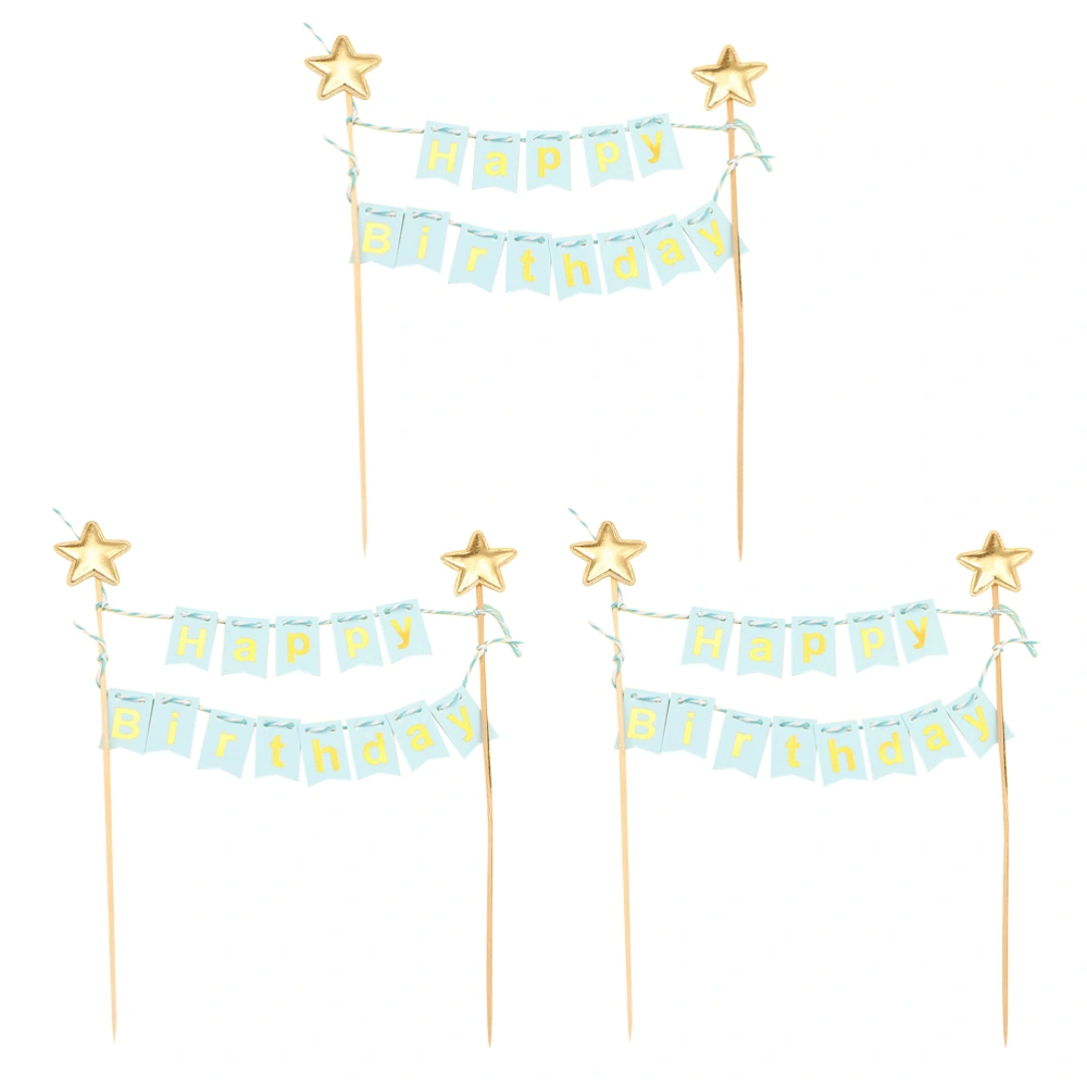 1 Set/3pcs Decorative Birthday Cake Topper Cake Inserts Banner (Random Color)