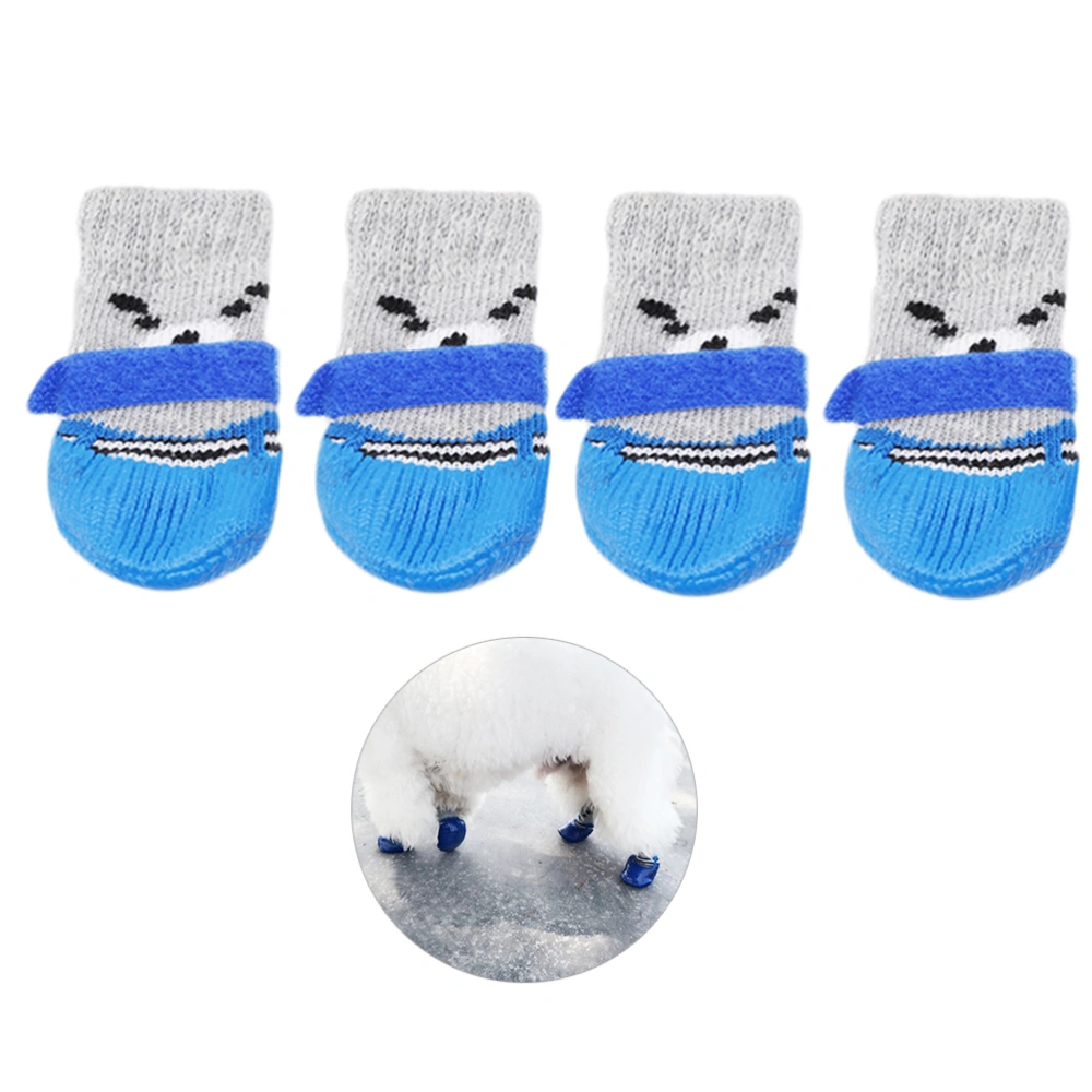 4pcs Pet Dog Puppy Cat Non-Slip Cotton Socks with Cartoon Prints Size L (Blue)