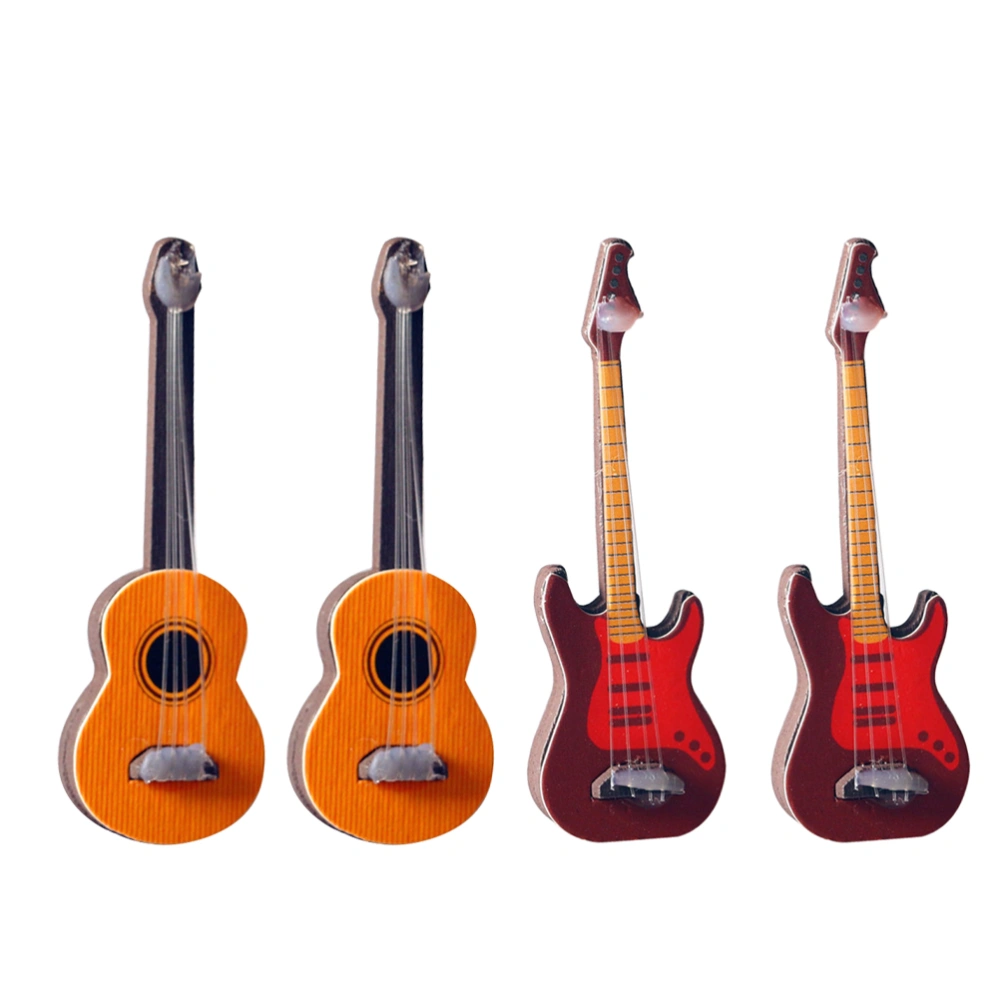 4pcs Miniature Guitars Small Guitar Models Doll House Musical Instrument Decors