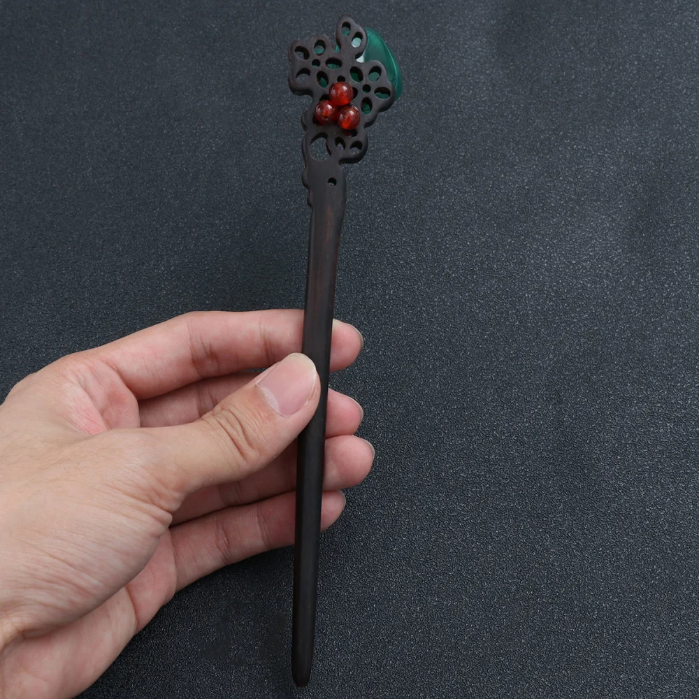 Classical Ebony Agate Hairpin Vintage Blackwood Hair Accessories for Female (Leaf Pattern is Random)