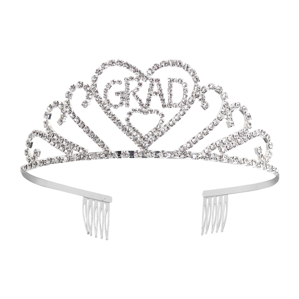 1PC Bridal Rhinestone Crown with Comb Heart Shaped Headdress Alloy Crown Headdress Elegant Headdress for Woman Girl (Silver)