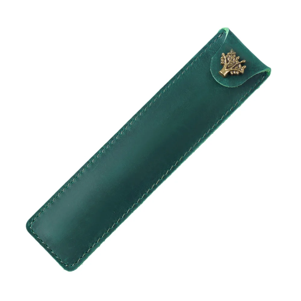 Genuine Leather Pen Pouch Holder Single Pencil Bag Pen Case with Snap Button for Rollerball Fountain Ballpoint Pen (Crazy Horse Green)