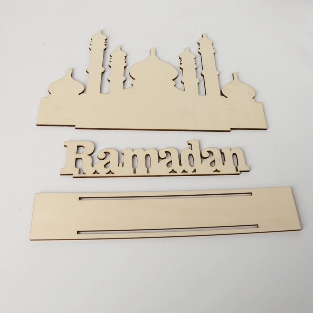 1pc Wooden Eid Al-Fitr Lasser Bairam DIY Handicrafts Ornament for Home Office Room Festival Decoration