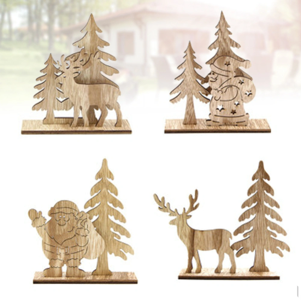 4PCS Christmas DIY Wood Decoration Creative Tree Santa and Elk Christmas Ornament