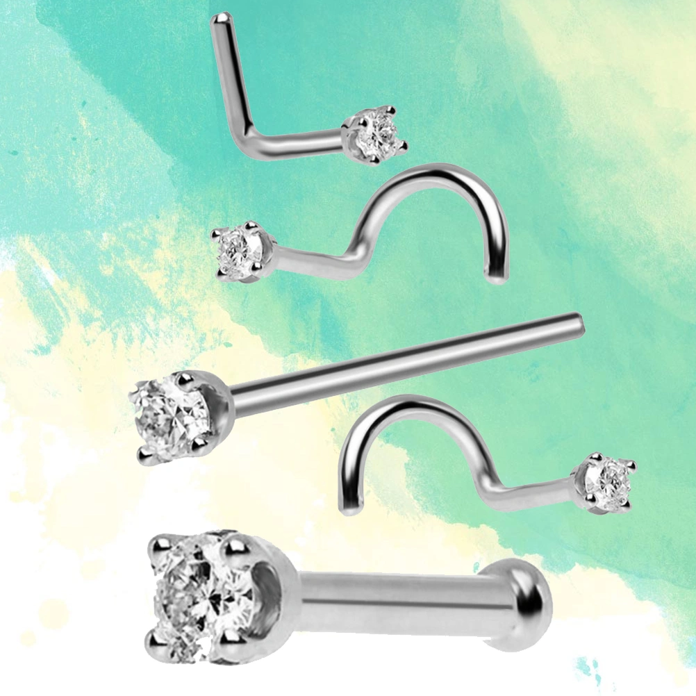 5Pcs Nose Studs Piercing Nose Ring Screw Stainless Steel Curved Nose Nails Piercing Jewelry (Steel Color)
