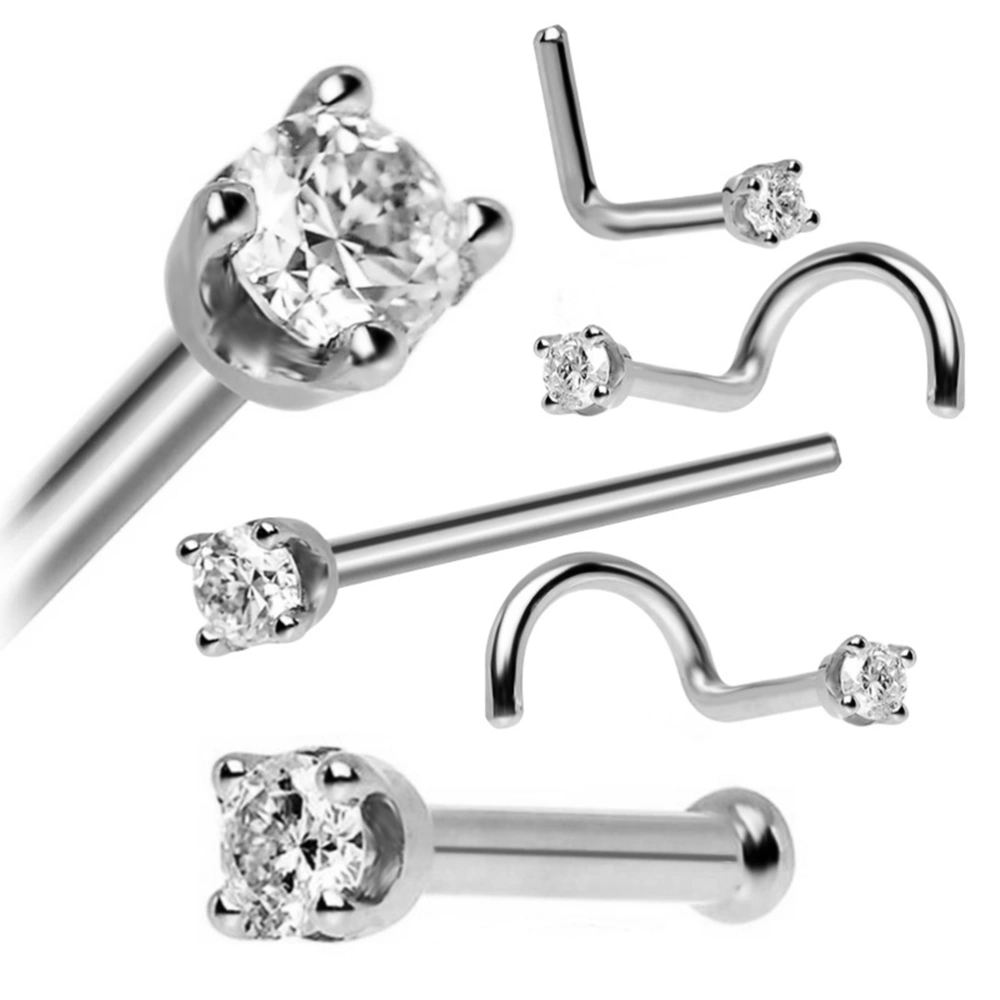 5Pcs Nose Studs Piercing Nose Ring Screw Stainless Steel Curved Nose Nails Piercing Jewelry (Steel Color)