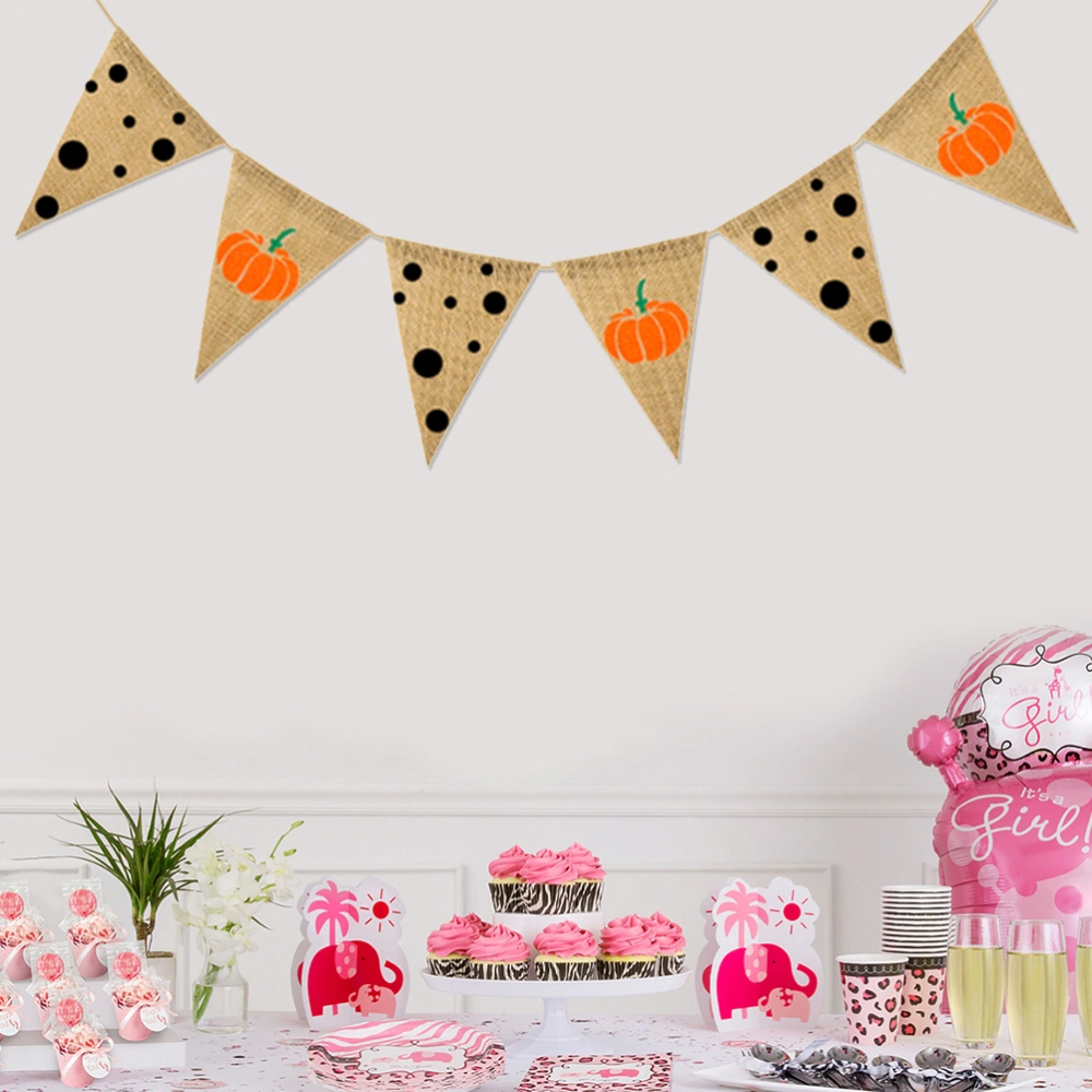 2 Sets Pumpkin and Dot Printing Pennant Halloween Decoration Party Supply Classy Bunting Linen Banner Wall Decoration