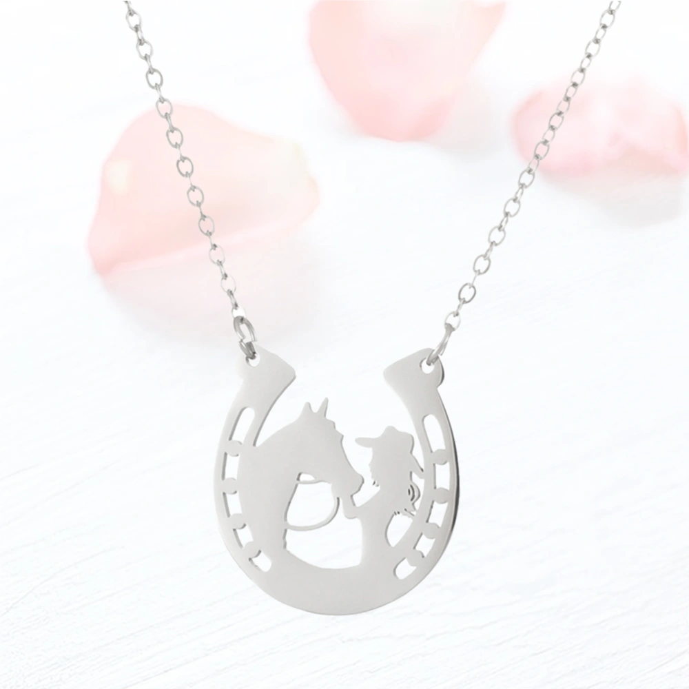 Horse Girl Necklace Pendant Stylish Elegant Neck Accessories Creative Necklace Jewelry Small Gift for Women Female (Silver)