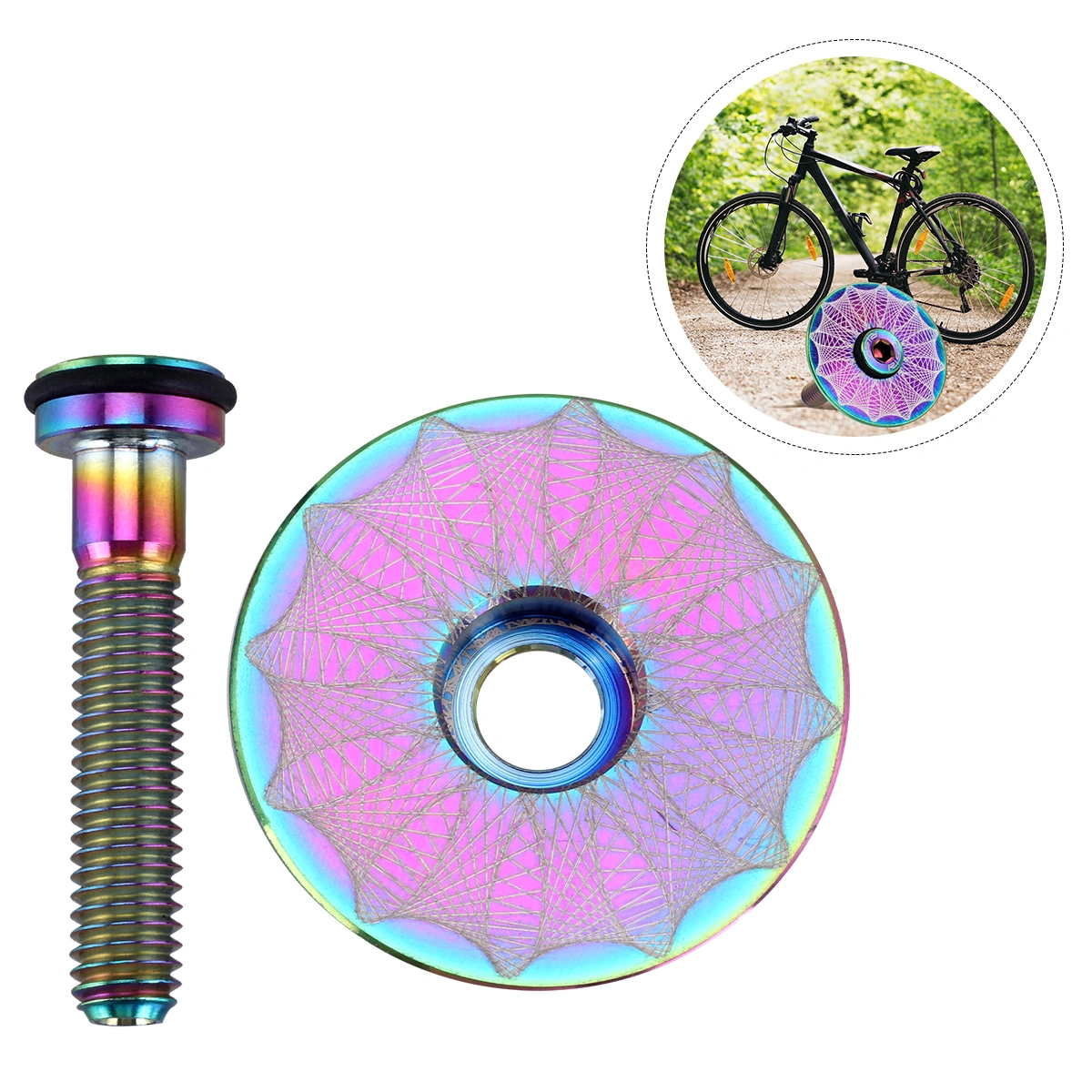 1 Set with Screw Bike Headset Stem Caps Kit Bike Accessory (Space-time, Colorful)