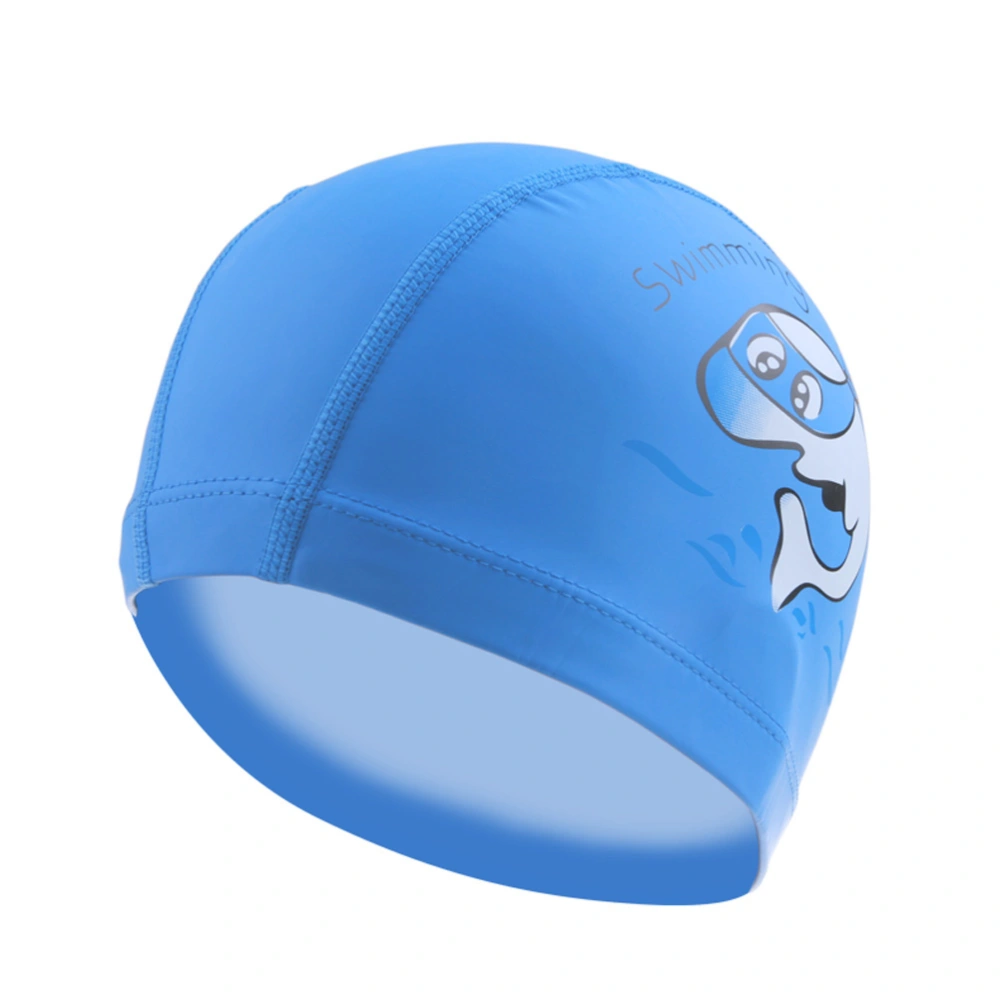 Unisex Children Kids Breathable Swimming Hat Waterproof Hair Care Ear Protection Swim Cartoon Dolphin Patterns (Blue)