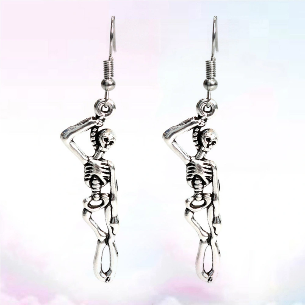 1 Pair Skull Skeleton Eardrop Funny Halloween Earring Alloy Jewelry for Woman Lady Female Silver